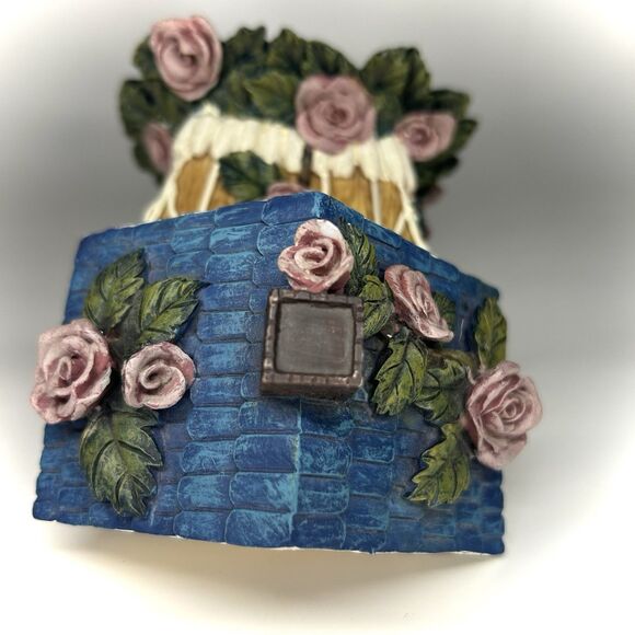 Ceramic Birdhouse Blue Roof House Purple Rose Flower Hinged Trinket Jewelry Box - Picture 6 of 10